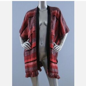 $158 Nwt ZOZO Southwestern Print Fleece Fringed Open Poncho Cardigan Sweater L